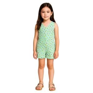 Vintage Rachel’s Kids Girls Floral Gingham Romper  S 7/8 Green Criss Cross Back